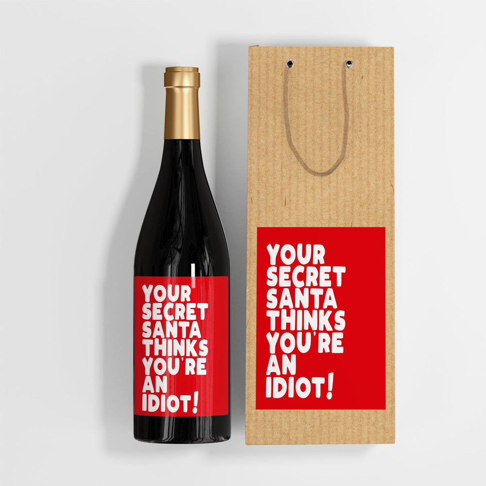 6 x Secret Santa Idiot Bag & Wine Label #1 image